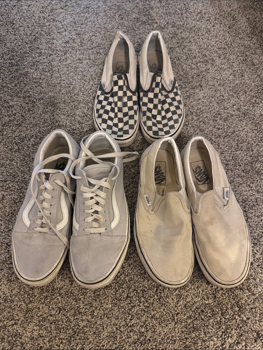 Vans Men’s Sneakers Bundle — Checkerboard Black/White & Neutral Off-White Pair